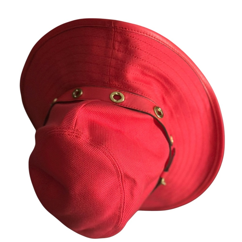 Coach | Red Bucket Hat with Gold Eyelet Band | Cotton / Leather Trim NWT 🏷️ XS/S - Picture 3 of 16